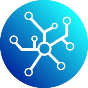 Ophix - A white network diagram on a blue to cyan gradient.